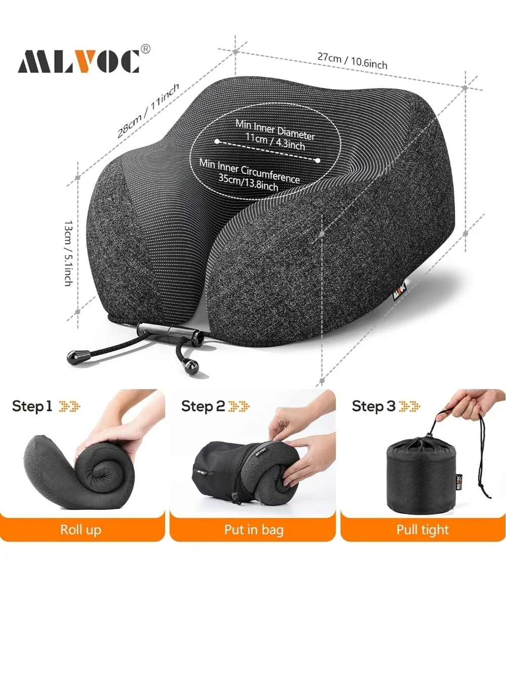 MLV Gray Memory Foam Travel Neck Pillow | NWT
